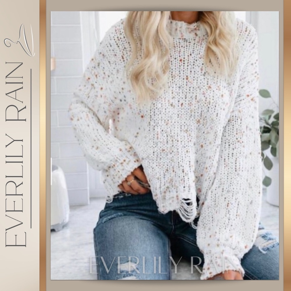 POL White Confetti Distressed Sweater - Picture 5 of 10